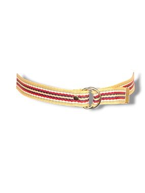 Vintage Canvas Beige Red White Stripe Print Belt Brass Belt Womens 29 Length